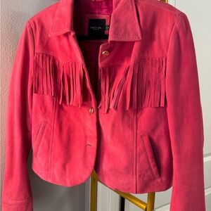 Nasty Gal Hot Pink Suede Fringe Jacket